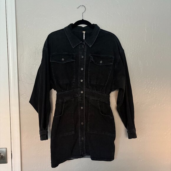 Free People Bo Denim Dress Size Small, Midnight Black Great Condition - Picture 4 of 8